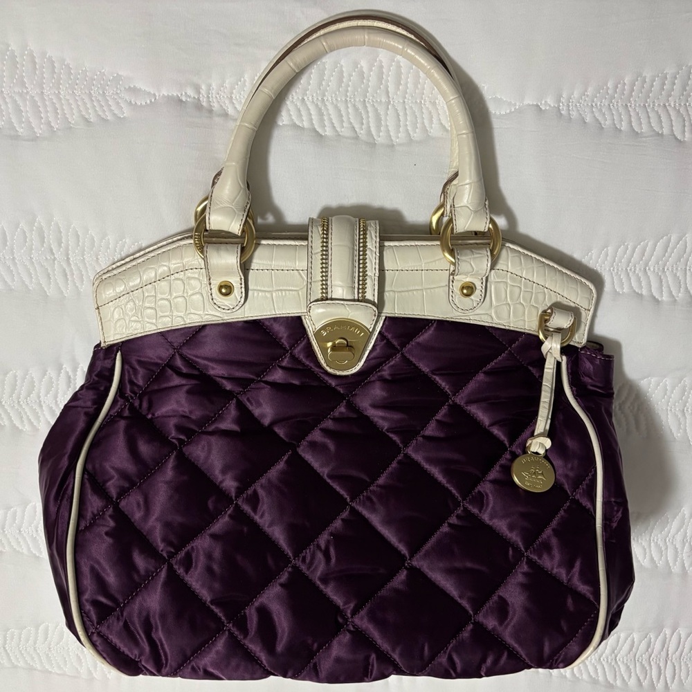 Brahmin Satchel Leather & Quilted Fabric